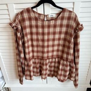 Plaid Ruffle Long Sleeve Top
